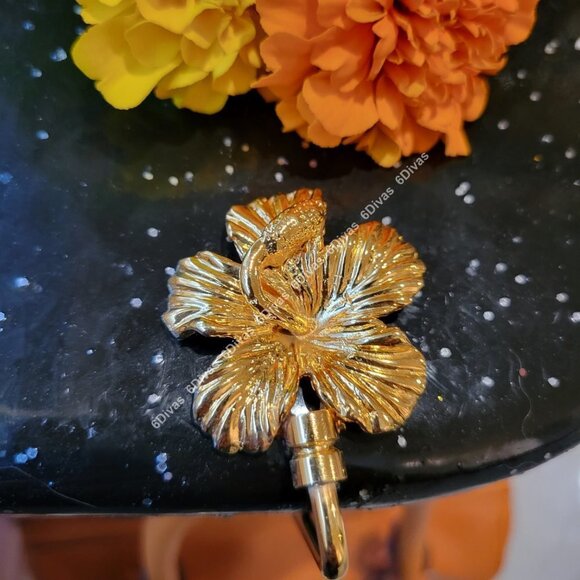 Gold Plated Hibiscus Flower Handbag Hook or Handbag Table Holder - Picture 3 of 14